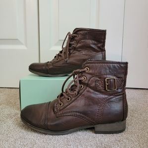 Short brown lace up combat boots